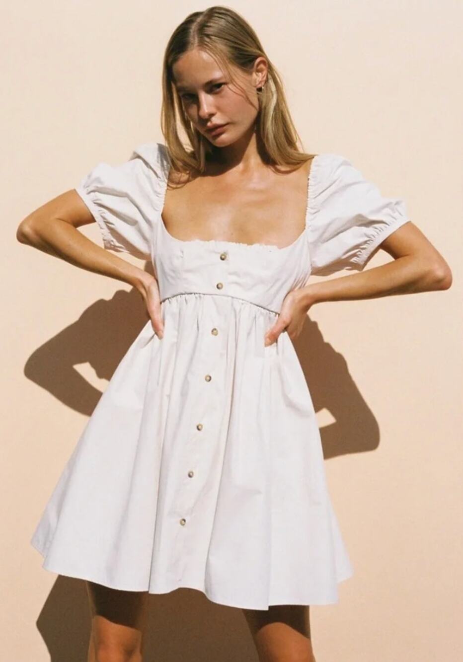 Ciao Lucia | Diana Ivory Cotton Poplin Puff Sleeve Mini Dress XS